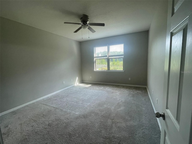 spare room featuring ceiling fan and carpet floors