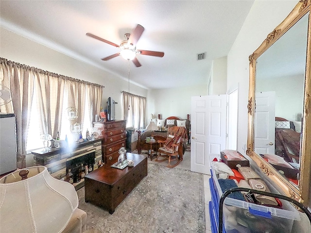 interior space featuring ceiling fan