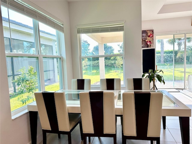 tiled dining space with a wealth of natural light