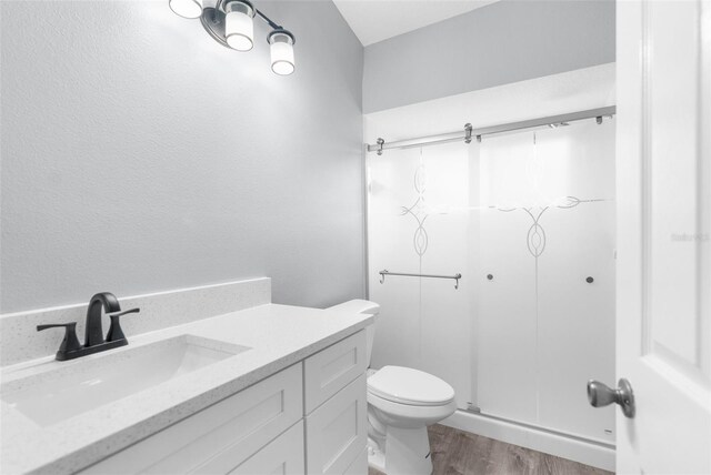 bathroom featuring toilet, hardwood / wood-style floors, and vanity