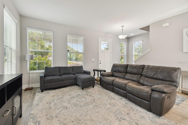 living room with light wood-type flooring