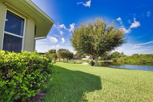 view of yard with a water view