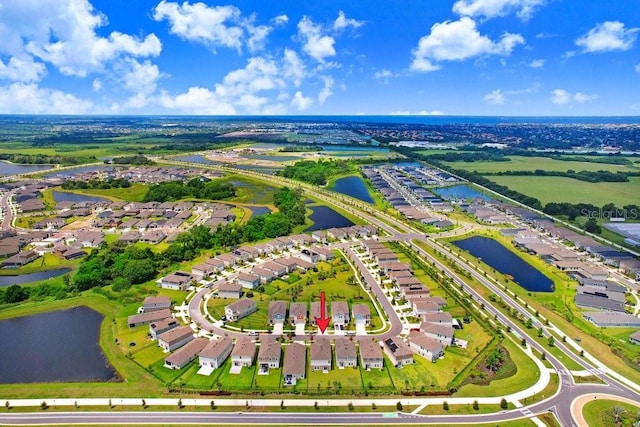 aerial view with a water view