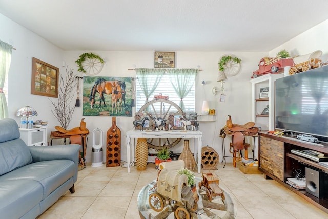 living room with light tile patterned floors