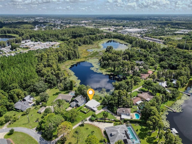 bird's eye view featuring a water view