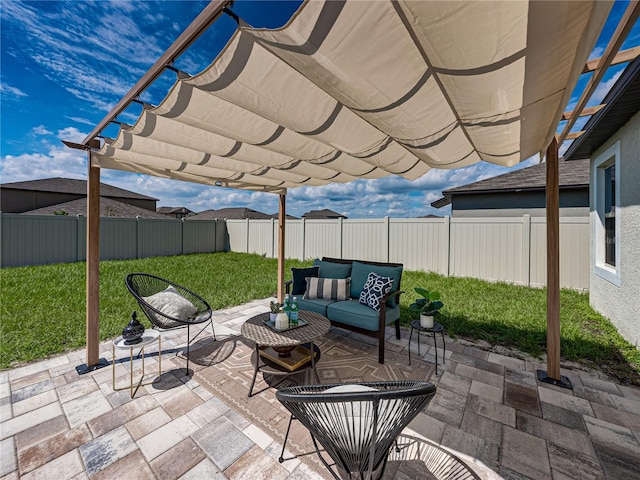 view of patio featuring a pergola and an outdoor hangout area