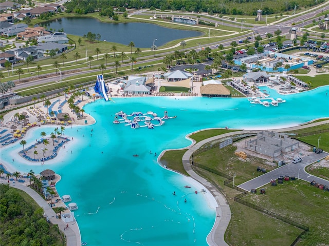 aerial view with a water view