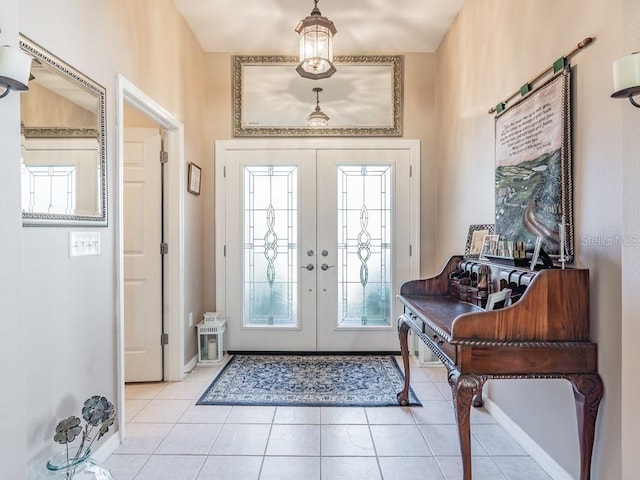 tiled foyer with french doors