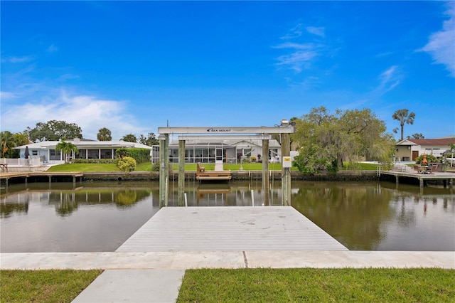 dock area with a water view