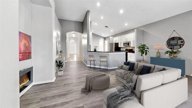 living room with light wood-type flooring