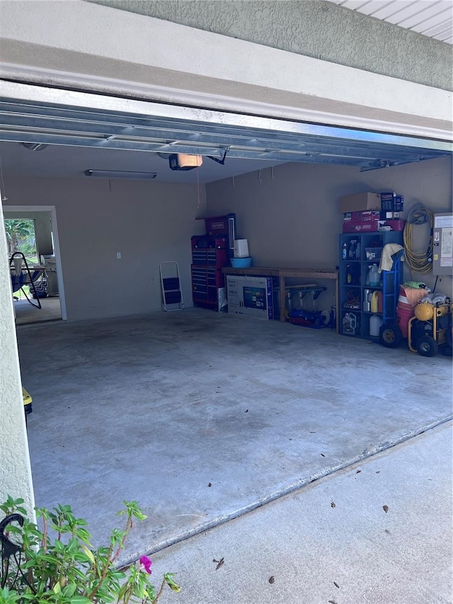 garage with a garage door opener