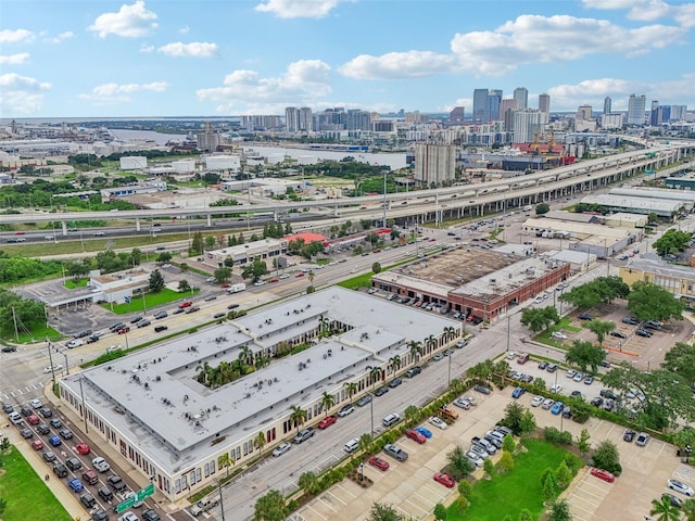 drone / aerial view with a city view