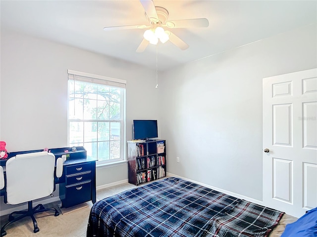 bedroom with carpet floors and ceiling fan