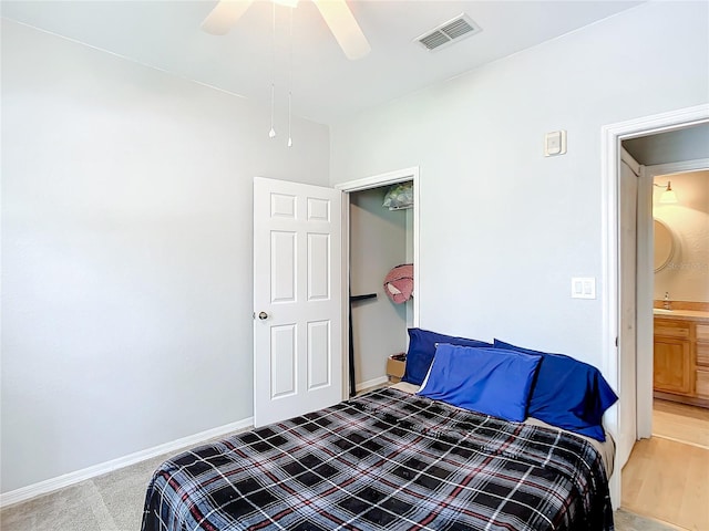 bedroom featuring ceiling fan and wood-type flooring