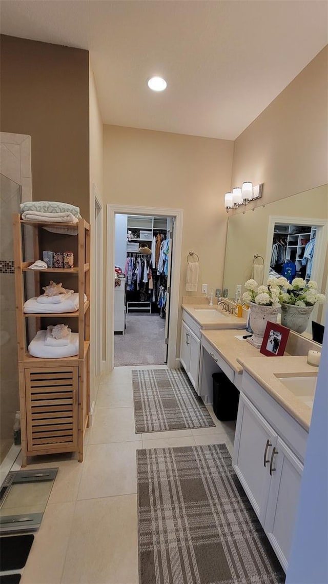 bathroom with vanity and tile patterned floors