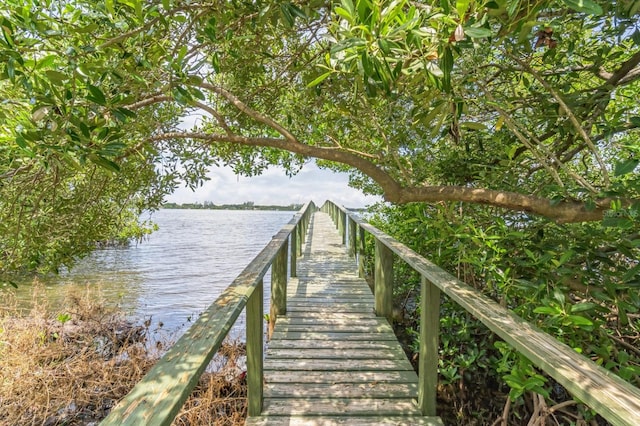 view of dock with a water view