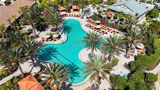 view of swimming pool with a patio area