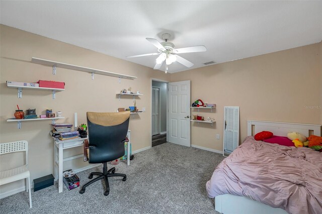 bedroom with carpet floors and ceiling fan