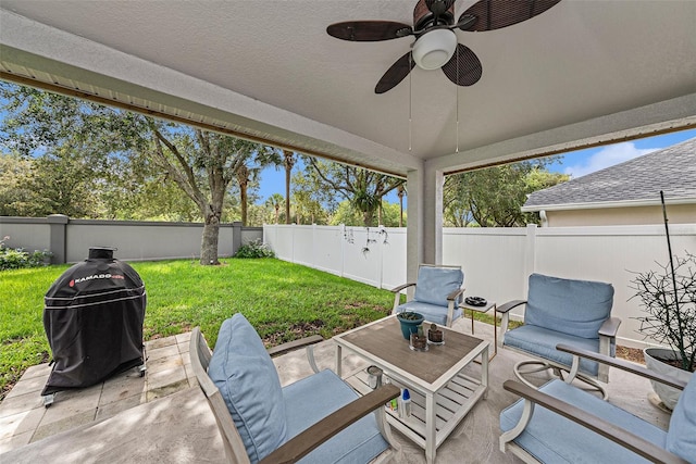 view of patio / terrace featuring outdoor lounge area and ceiling fan