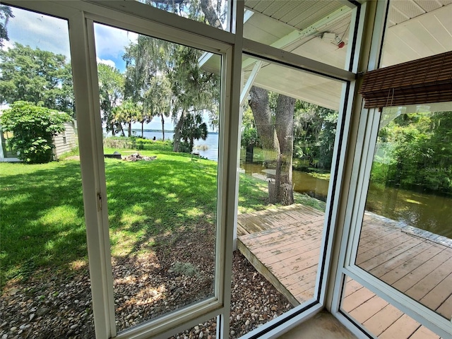 entryway with a water view