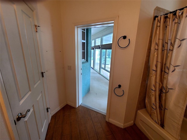 hallway with dark hardwood / wood-style floors