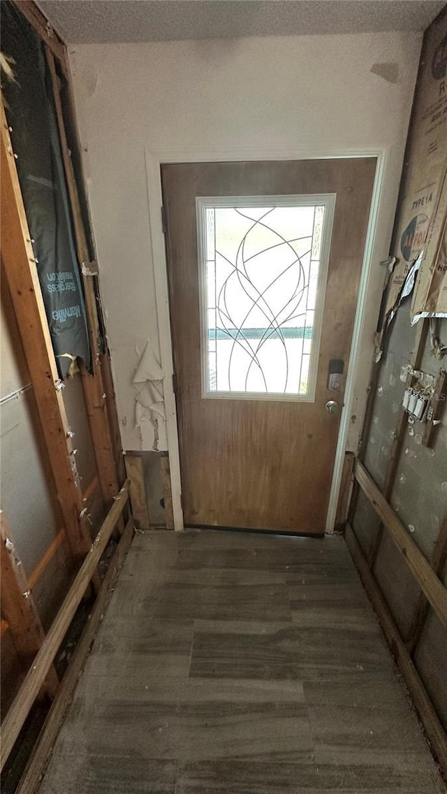 doorway with dark wood-type flooring