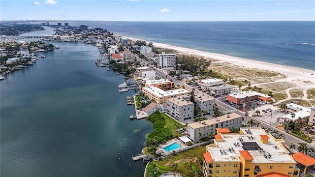 aerial view with a beach view and a water view