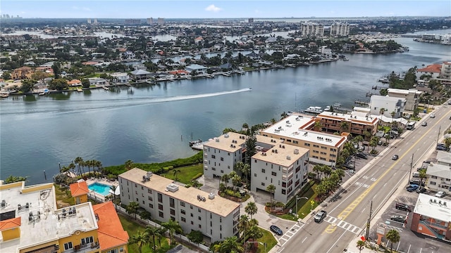 drone / aerial view featuring a water view