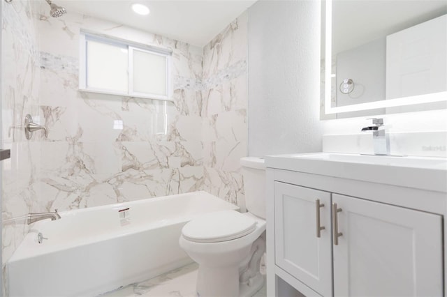 full bathroom with tiled shower / bath, toilet, and vanity