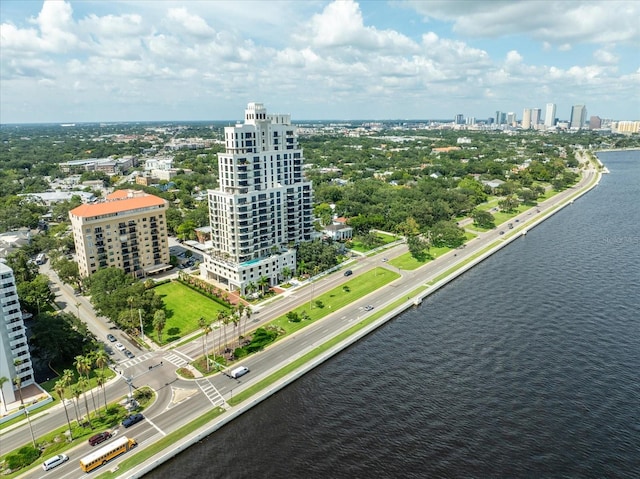 aerial view featuring a water view