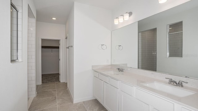 bathroom with vanity and walk in shower