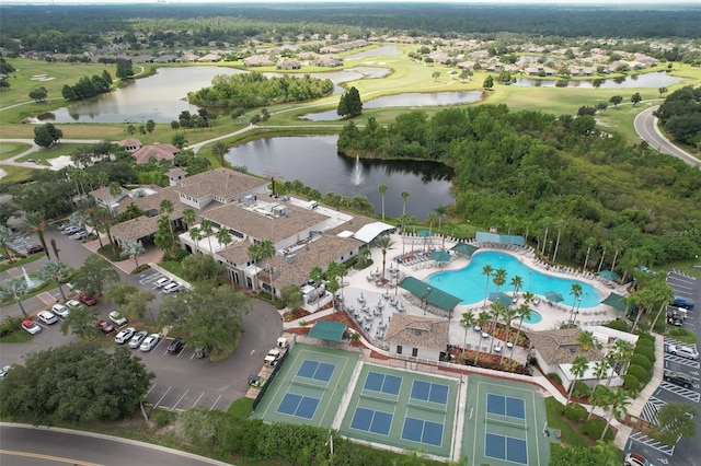 2309 Mooney Pl, Sun City Center, FL 33573 - drone / aerial view featuring a residential view, a water view, and golf course view