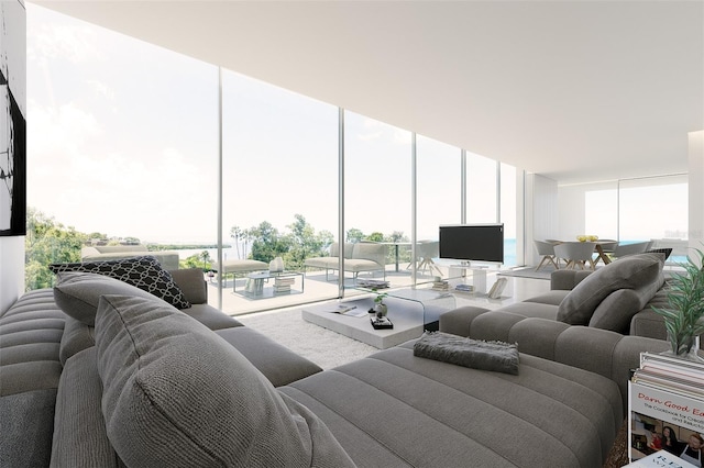 living room featuring floor to ceiling windows