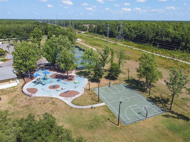 aerial view with a wooded view