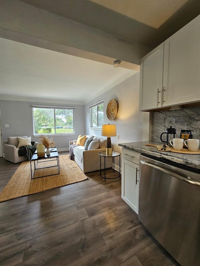 3763 Dartmouth Ave N, Saint Petersburg, FL 33713 - kitchen with dishwasher, open floor plan, and dark wood-style flooring