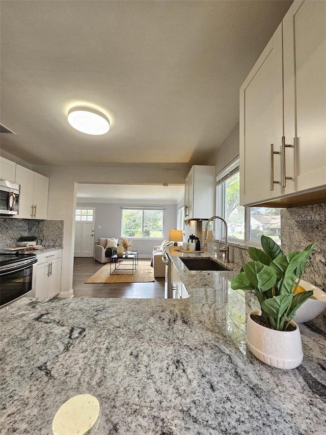 3763 Dartmouth Ave N, Saint Petersburg, FL 33713 - kitchen with stainless steel appliances, a sink, tasteful backsplash, and plenty of natural light