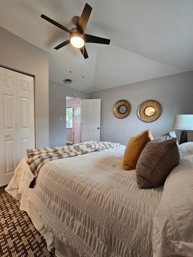 3763 Dartmouth Ave N, Saint Petersburg, FL 33713 - bedroom featuring lofted ceiling, a closet, and ceiling fan