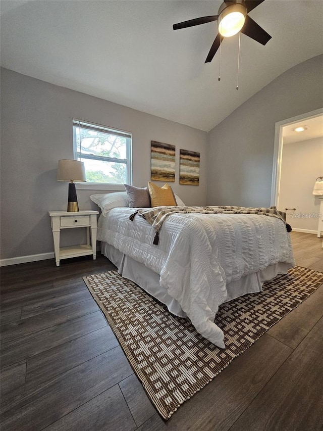 3763 Dartmouth Ave N, Saint Petersburg, FL 33713 - bedroom featuring lofted ceiling, wood finished floors, baseboards, and a ceiling fan