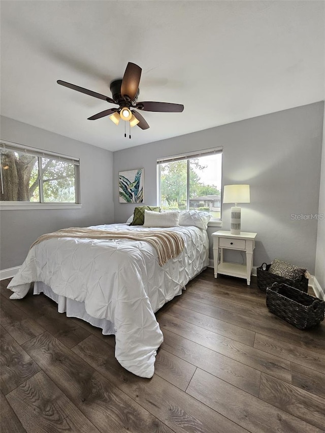 3763 Dartmouth Ave N, Saint Petersburg, FL 33713 - bedroom featuring multiple windows, dark wood-style floors, and ceiling fan