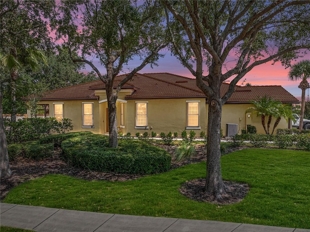 view of front of home with a yard