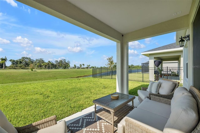 view of patio with a rural view and an outdoor hangout area