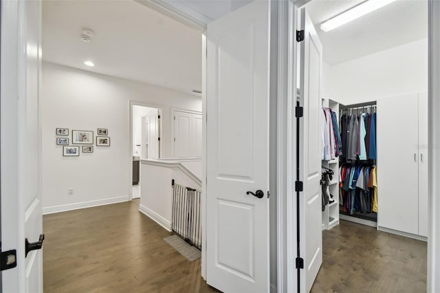 corridor with dark wood-type flooring