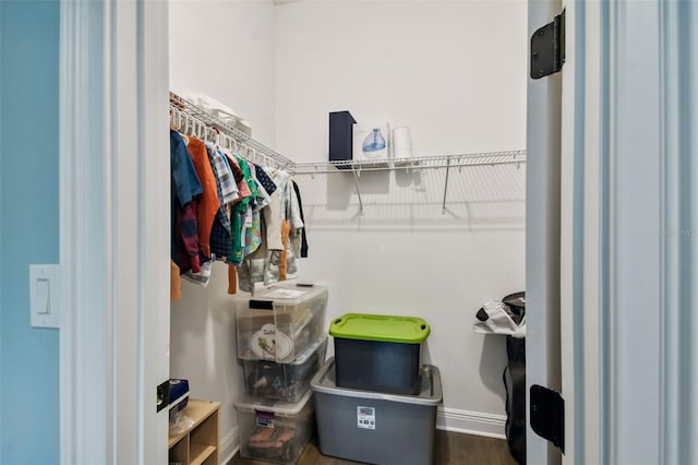 walk in closet featuring dark hardwood / wood-style flooring