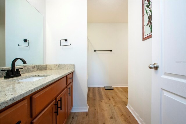 bathroom with hardwood / wood-style flooring and vanity