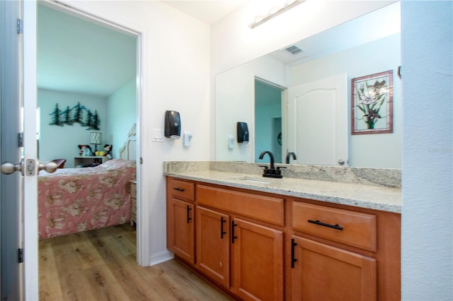 bathroom with vanity and wood-type flooring