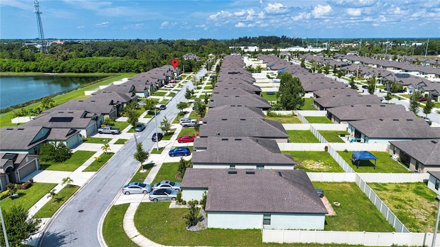 aerial view featuring a water view