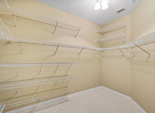 walk in closet featuring visible vents and carpet floors