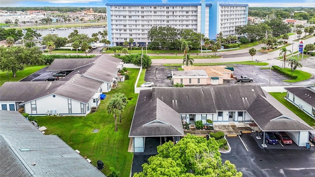 aerial view with a residential view and a water view