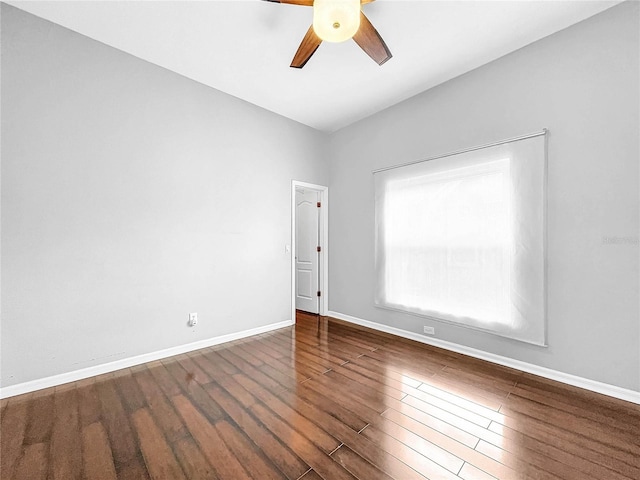 unfurnished room with hardwood / wood-style floors and ceiling fan