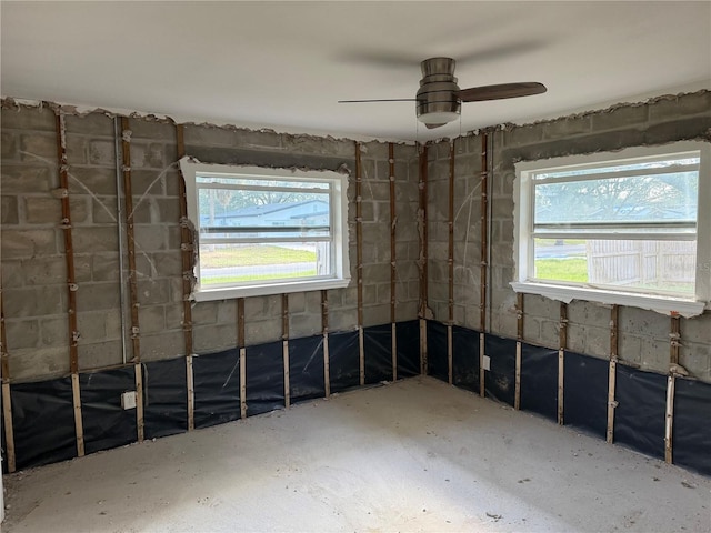 interior space with ceiling fan and a healthy amount of sunlight